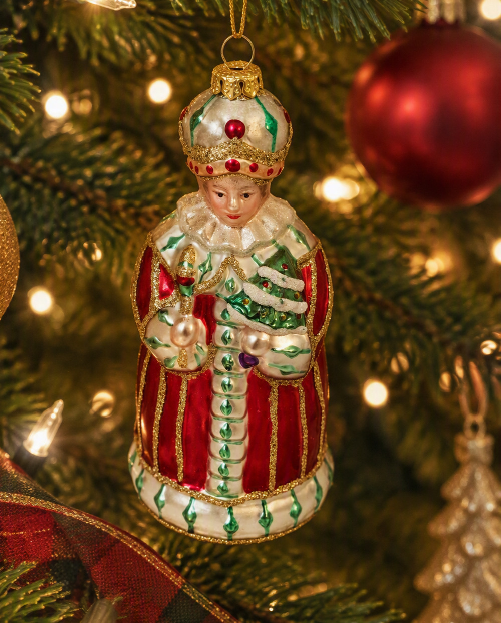 Vtg Hand-Blown Glass Ornament Baby Jesus in Crown 6" Christian Christmas